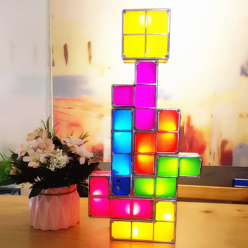 7Colors DIY Tetris Puzzle Lehké Stohovatelné LED Stolní Lampa Constructible Blok Noční Světlo Retro Hry Tower Baby Barevné Cihly Hračky 2