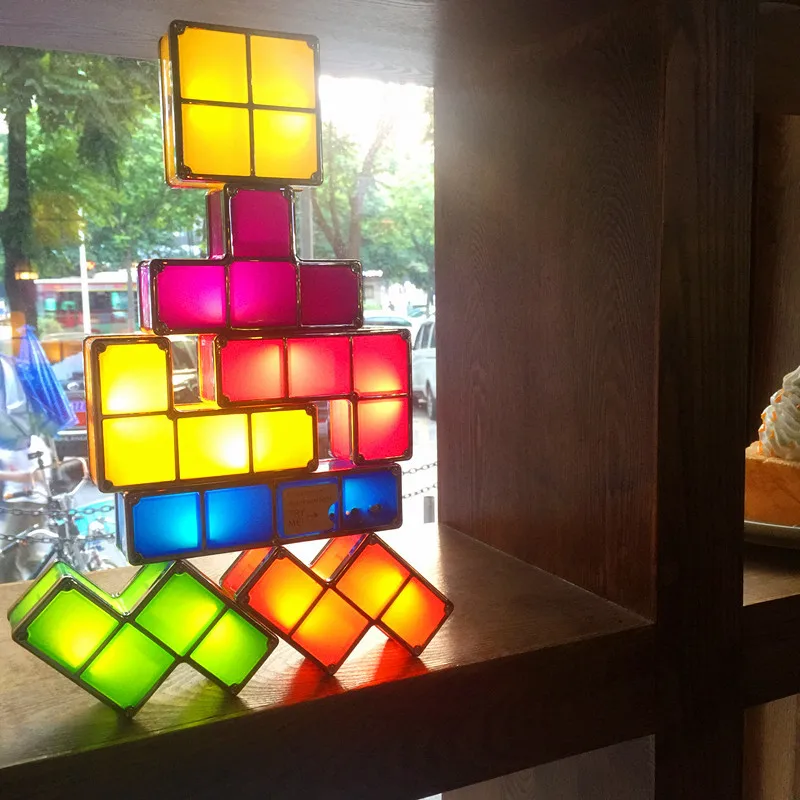 7Colors DIY Tetris Puzzle Lehké Stohovatelné LED Stolní Lampa Constructible Blok Noční Světlo Retro Hry Tower Baby Barevné Cihly Hračky 3