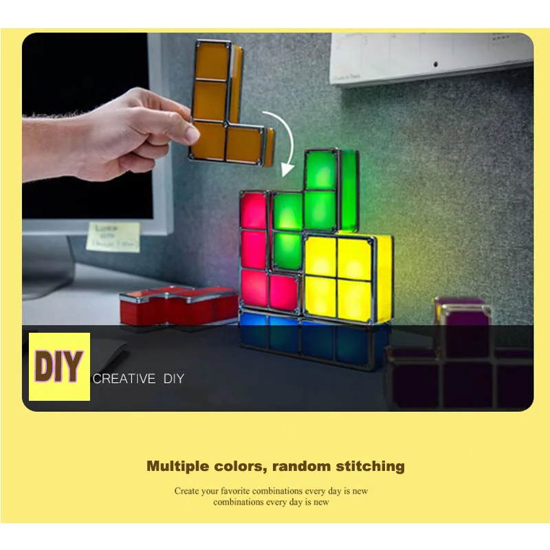 7Colors DIY Tetris Puzzle Lehké Stohovatelné LED Stolní Lampa Constructible Blok Noční Světlo Retro Hry Tower Baby Barevné Cihly Hračky 4
