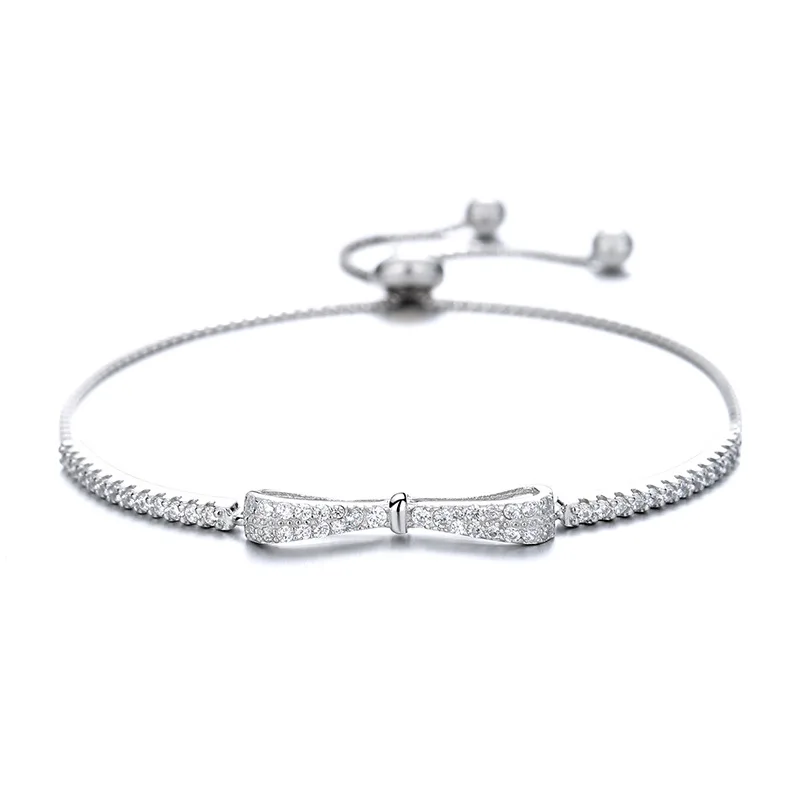 925 Sterling Silver Nastavitelný Crystal Bowknot Náramek A Náramek Pro Ženy, Svatební Šperky sl105 1
