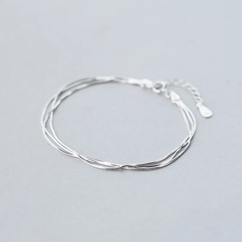 925 Stříbrný Náramek Pro Ženy Módní Jednoduché Multi-vrstva Had Kost Řetěz Náramek Temperament Náramky Ruční Šperky 0
