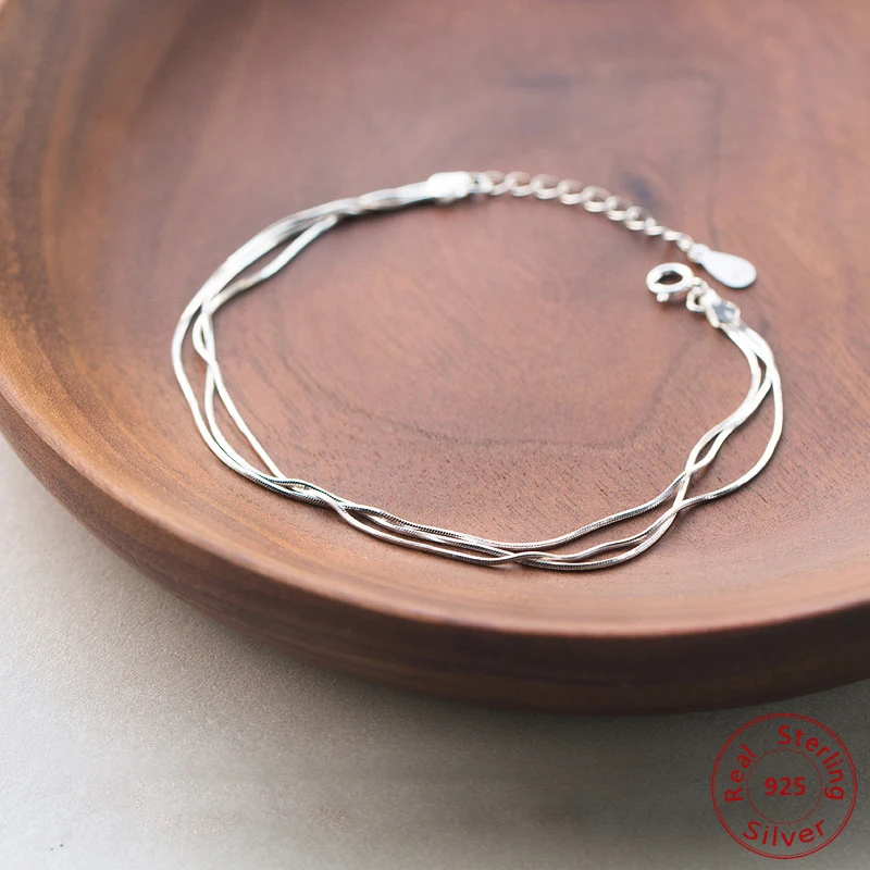 925 Stříbrný Náramek Pro Ženy Módní Jednoduché Multi-vrstva Had Kost Řetěz Náramek Temperament Náramky Ruční Šperky 1