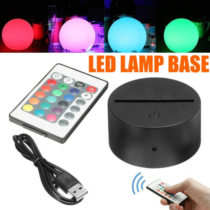 ABS Akryl 3D LED Noční Světlo Lampa Základna Stojanu dotykové Dálkové Ovládání, Černý USB Kabel napájecí Pro Vánoční Dárek k narozeninám 5