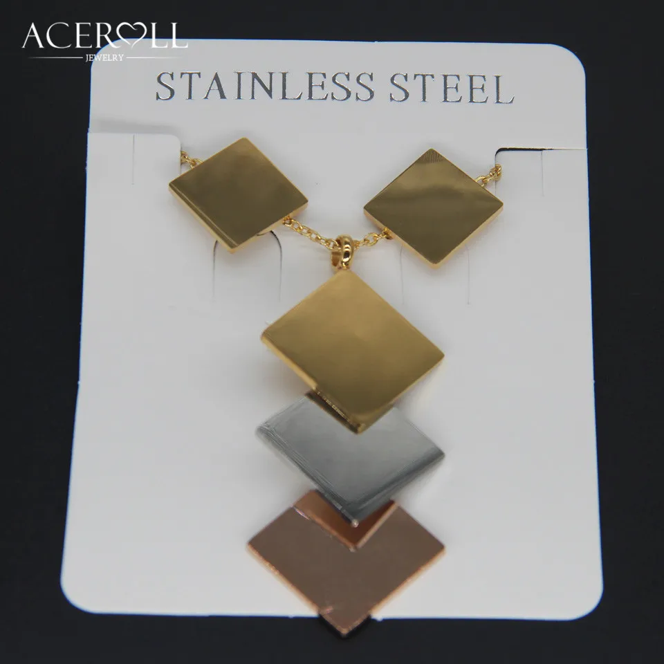 ACEROLL Tři Barvy Šperky Set z Nerezové Oceli Módní Módní Rose Gold Triple 3 Kosočtverečné Náušnice a Přívěsek Náhrdelník 0