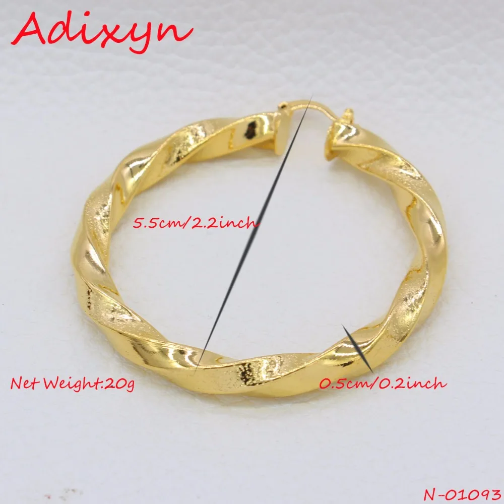 Adixyn 5,5 cm Africké Velký Kruh Náušnice pro Ženy Zlaté Barvy Etiopské Kroucené Náušnice Arabské Šperky N01092 0