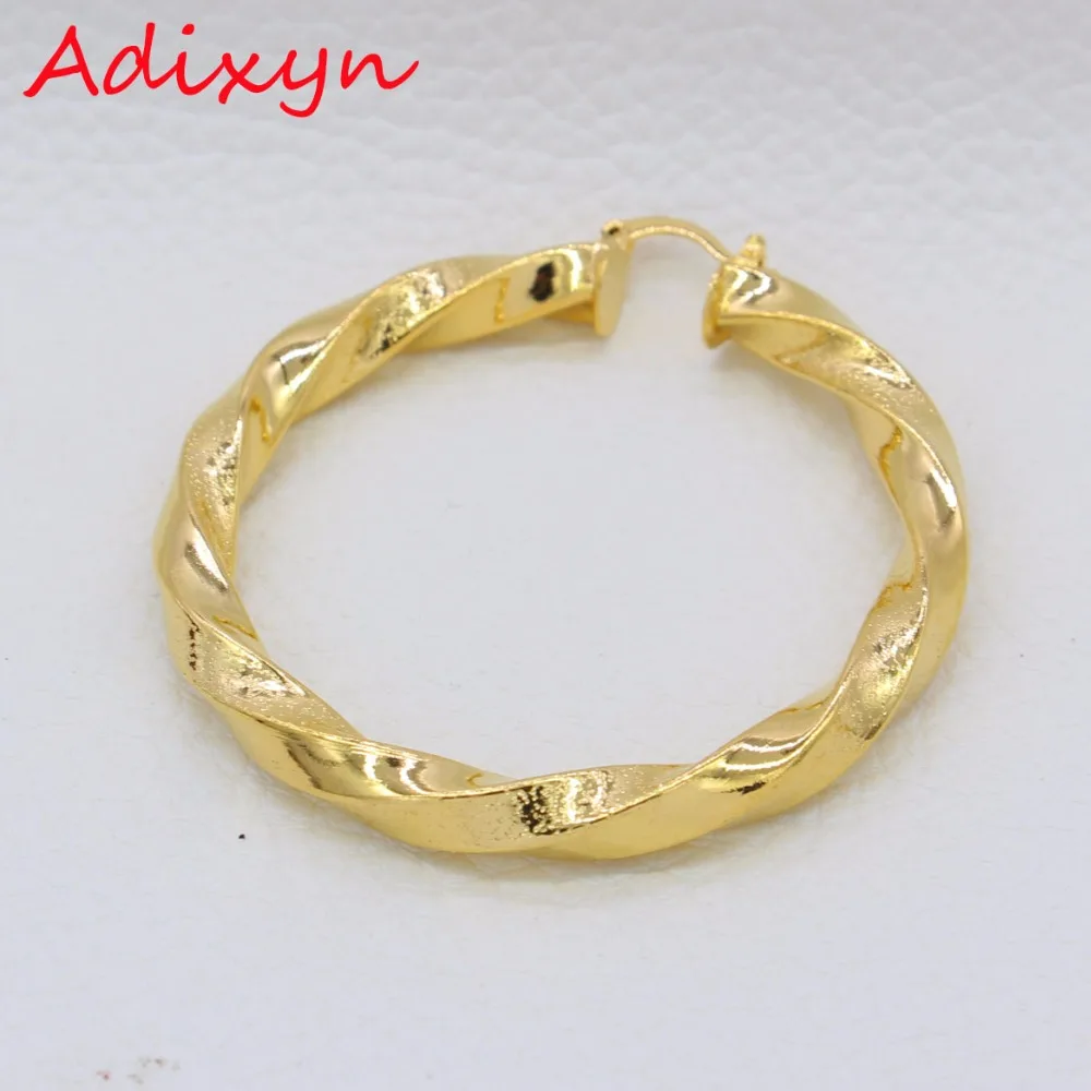Adixyn 5,5 cm Africké Velký Kruh Náušnice pro Ženy Zlaté Barvy Etiopské Kroucené Náušnice Arabské Šperky N01092 2