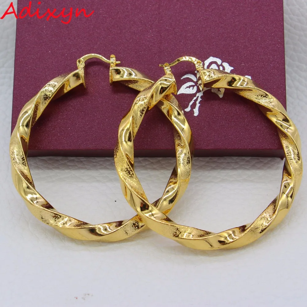 Adixyn 5,5 cm Africké Velký Kruh Náušnice pro Ženy Zlaté Barvy Etiopské Kroucené Náušnice Arabské Šperky N01092 3