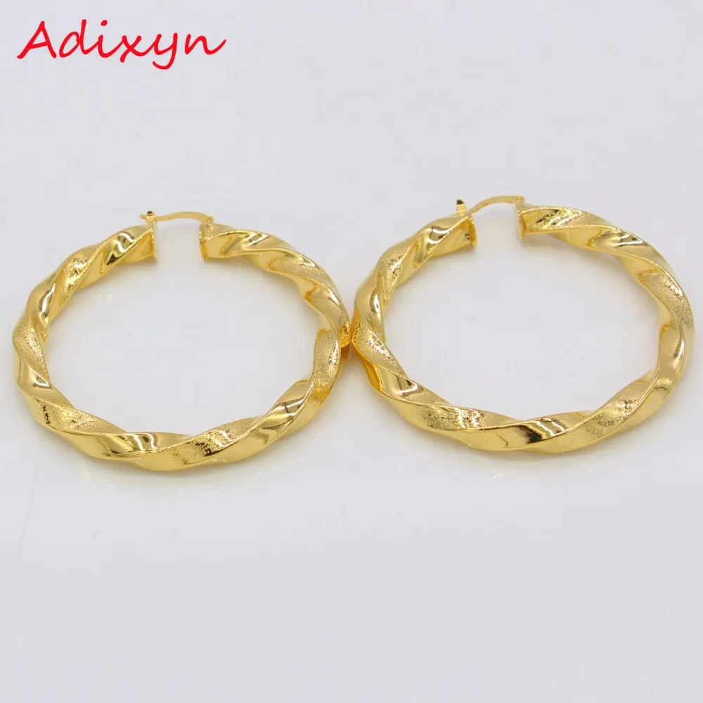Adixyn 5,5 cm Africké Velký Kruh Náušnice pro Ženy Zlaté Barvy Etiopské Kroucené Náušnice Arabské Šperky N01092 4