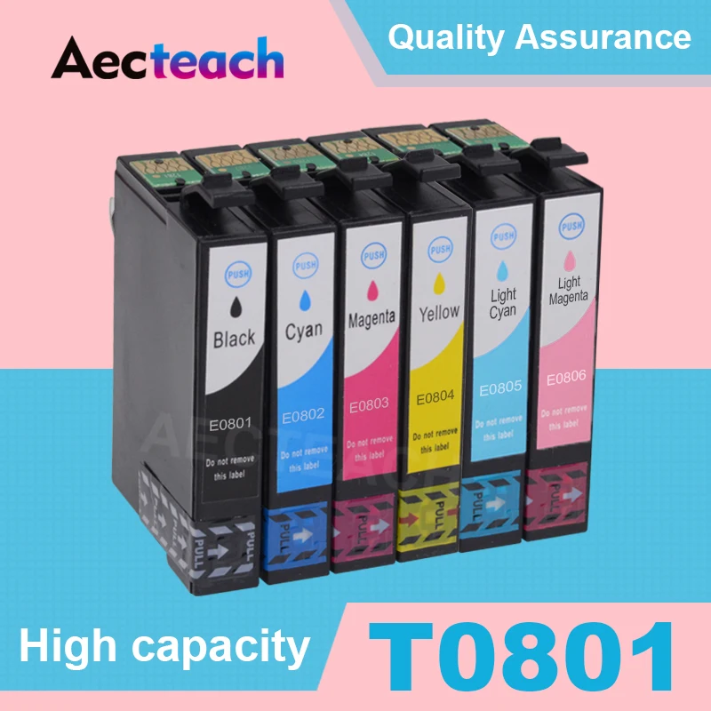 Aecteach T0801 - T0806 Plné Inkoustové Kompatibilní Cartridge pro Stylus Photo PX650W 660 660+ 700W 710W 720WD 730WD 800FW 810W Tiskárny 4