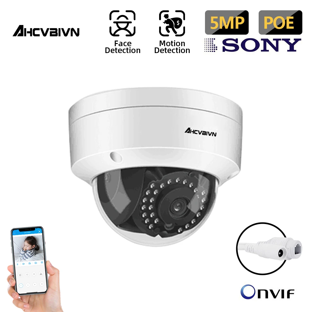 AHCVBIVN 5.0 MP VandalProof Vnitřní Dome 48V POE IP Kamera IR P2P Onvif Video CCTV Bezpečnostní Dohled Audio Záznam, Fotoaparát 5