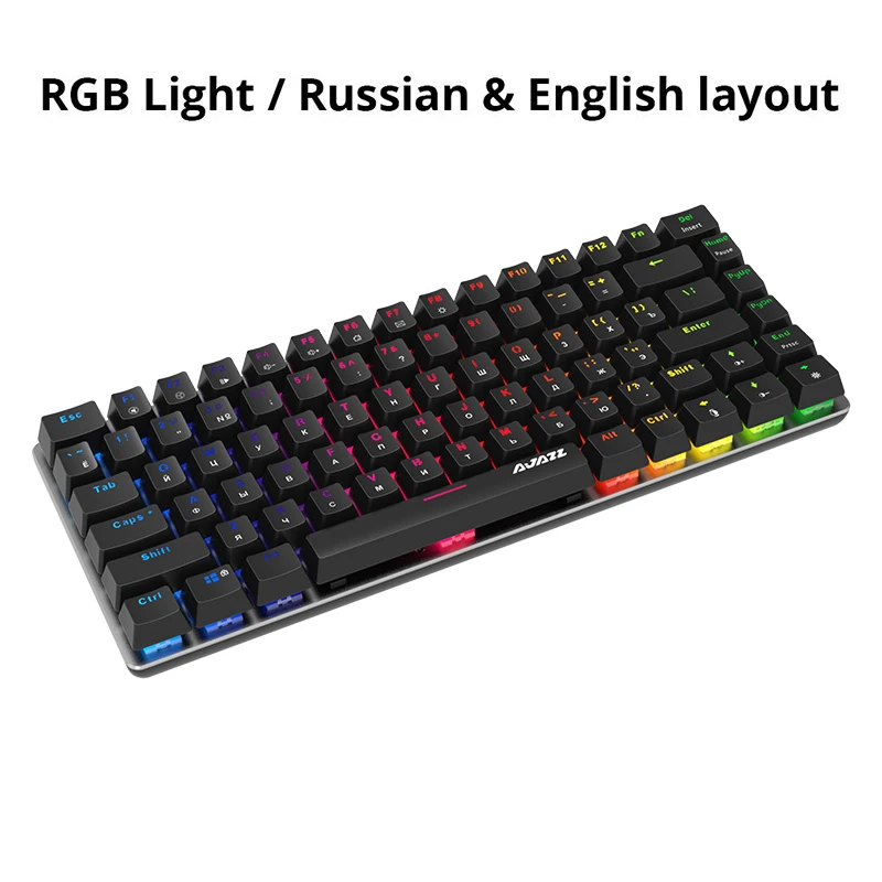 Ajazz AK33 82-key herní Klávesnice, Drátová, Mechanická klávesnice, ruská / angličtina rozložení modré/černé spínač RGB podsvícený windows 10 1