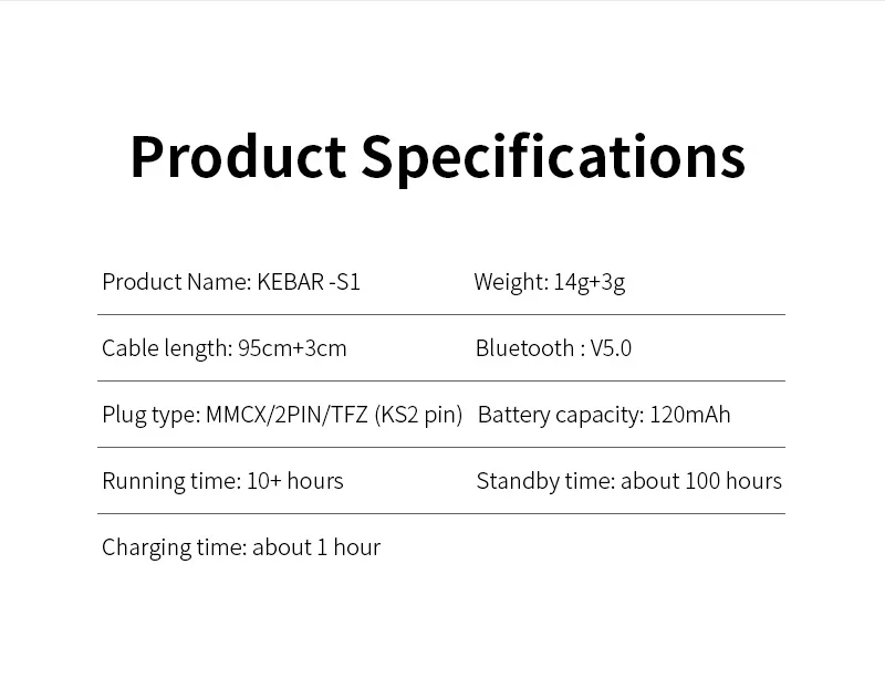 AK KBEAR S1 Bluetooth 5.0 Sportovní Bluetooth Upgrade Kabel Bezdrátový Headset Mate pro KBEAR KS2 KB04 KB06 TRI I3 2