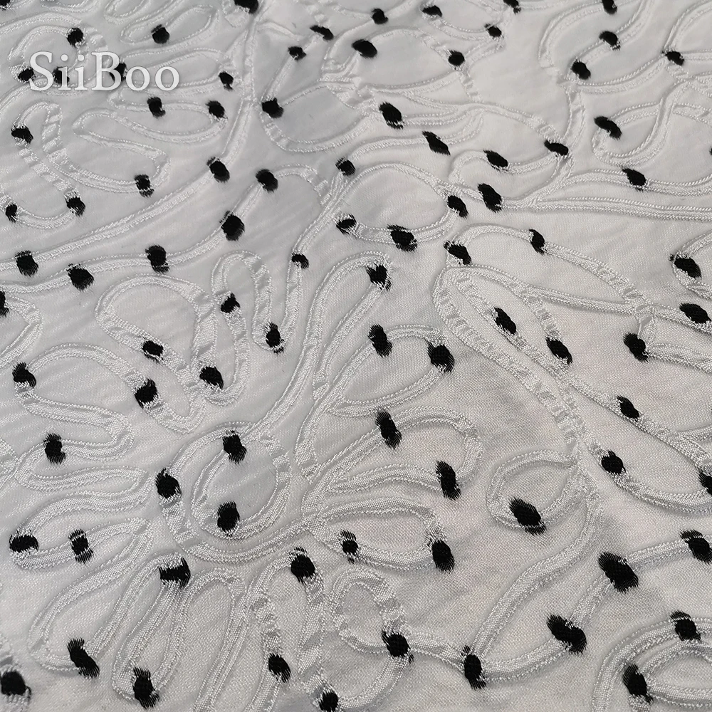 Americký styl bílá černá polka dot křivky příze barvené žakárové brokátu tkaniny pro šaty, tkáně, hadřík tela tecidos stoffen SP5485 1