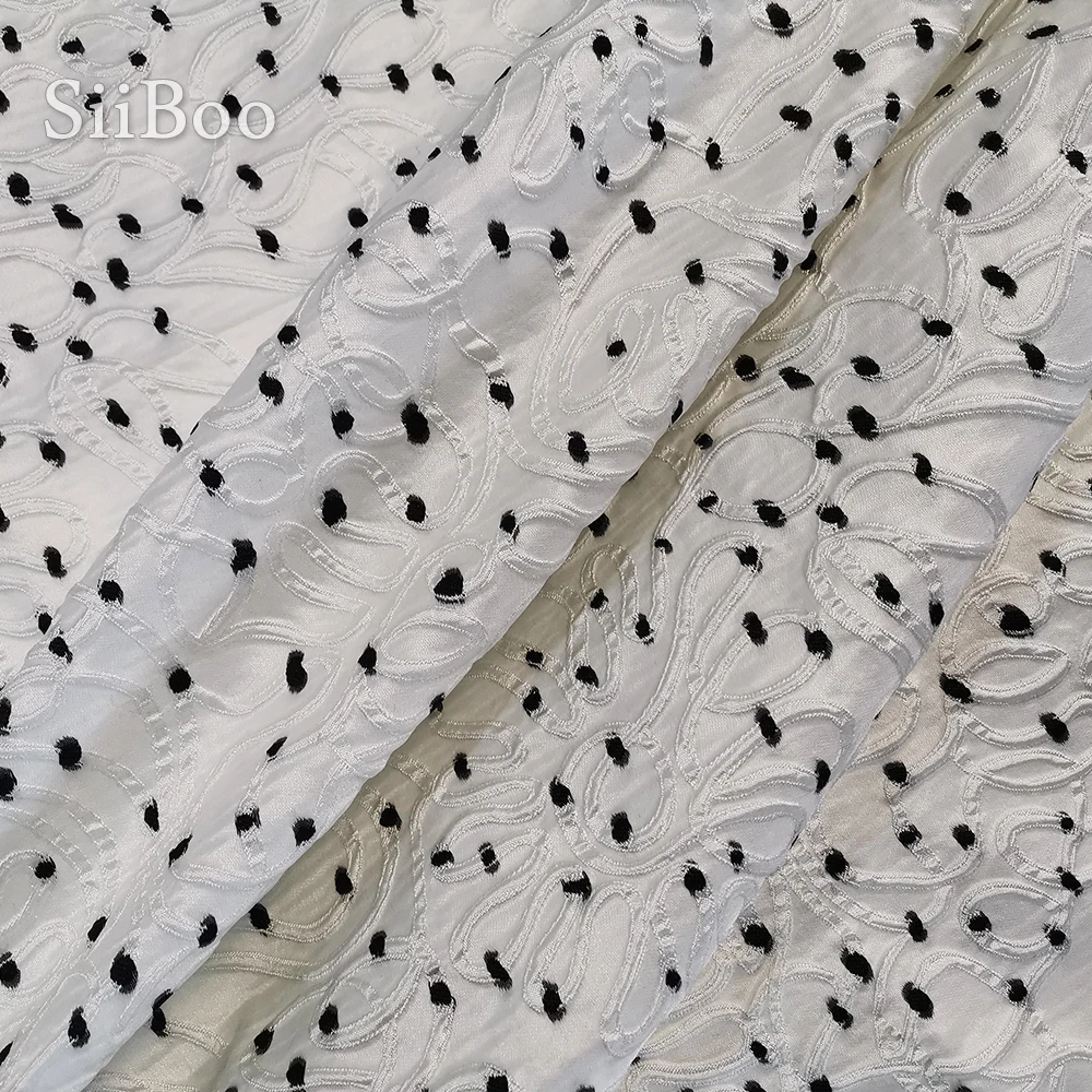 Americký styl bílá černá polka dot křivky příze barvené žakárové brokátu tkaniny pro šaty, tkáně, hadřík tela tecidos stoffen SP5485 2