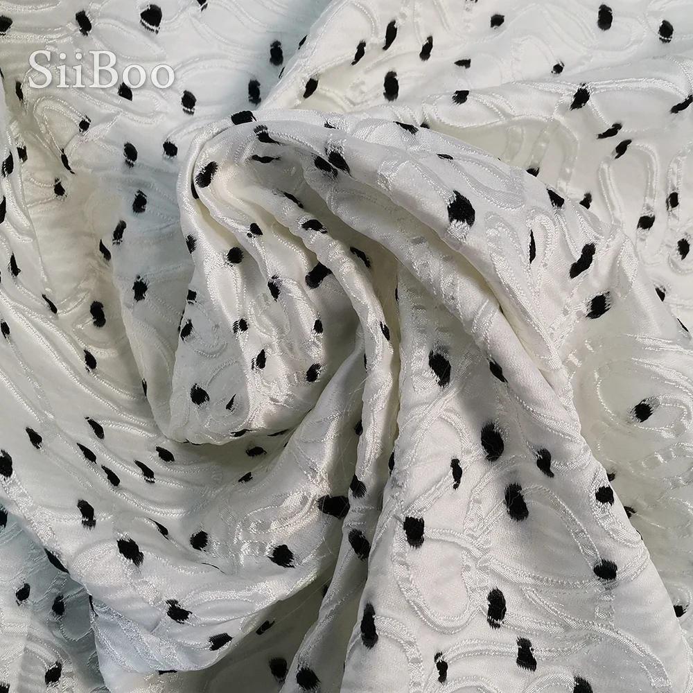 Americký styl bílá černá polka dot křivky příze barvené žakárové brokátu tkaniny pro šaty, tkáně, hadřík tela tecidos stoffen SP5485 3