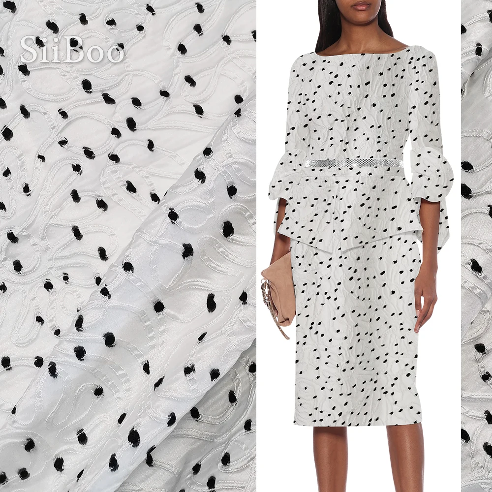 Americký styl bílá černá polka dot křivky příze barvené žakárové brokátu tkaniny pro šaty, tkáně, hadřík tela tecidos stoffen SP5485 4