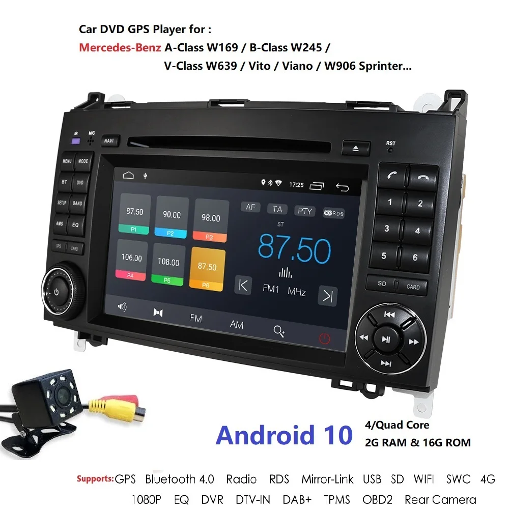 Android 10 DSP Auto Rádio Auto DVD GPS Pro Mercedes Benz Třída B B200 W169 W245 Viano W639 Vito Sprinter B170 Headunit Stereo USB 1