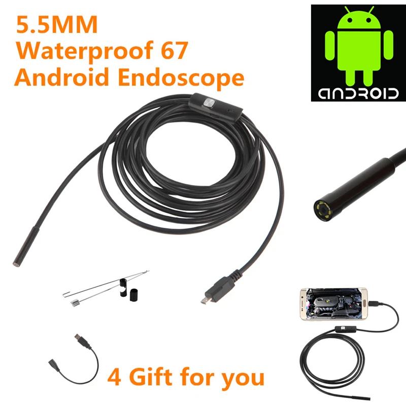 Android, 5.5 mm, Vodotěsné Endoskop HD Průmyslové Potrubní Inspekční Kamera Trubice Kabel Mini Měkký Drát Camara Endoscopio 4
