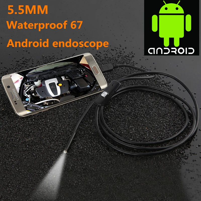 Android, 5.5 mm, Vodotěsné Endoskop HD Průmyslové Potrubní Inspekční Kamera Trubice Kabel Mini Měkký Drát Camara Endoscopio 5