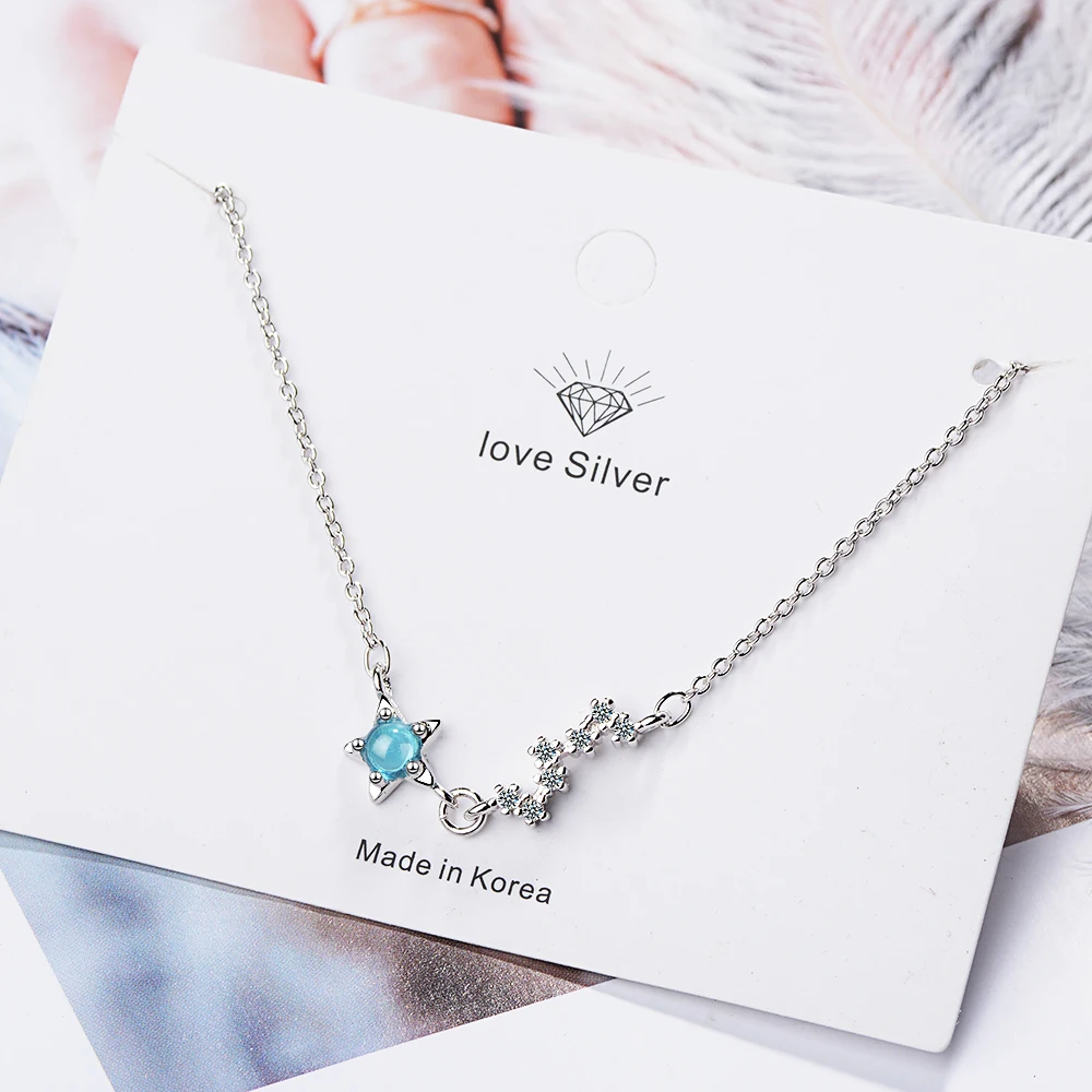 ANENJERY Stříbrná Barva Náramky Jednoduché Zirkon Modré Umělé Crystal Star Náramek Pro Ženy Dárkové S-B255 4