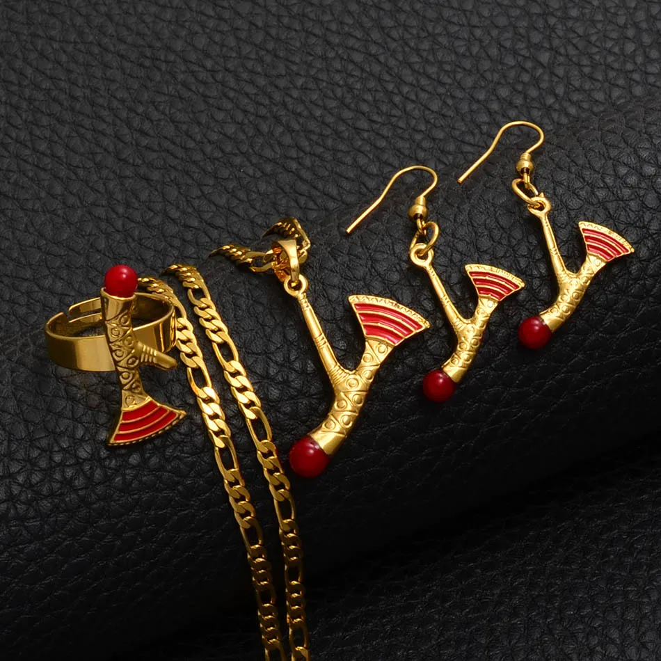 Anniyo 2019 PNG Sekera Přívěsek Šperky sady Náhrdelníky Náušnice pro Ženy, Dívky Papua-Nová Guinea Šperky Ax Set #220806 4