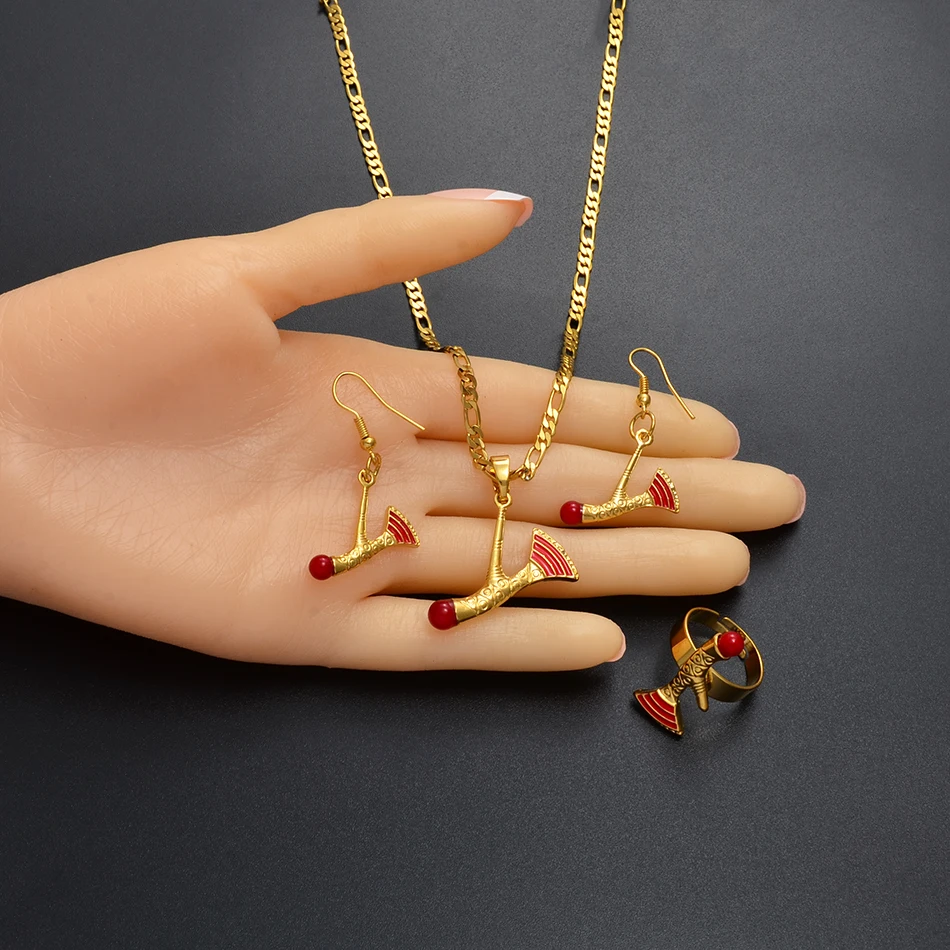 Anniyo 2019 PNG Sekera Přívěsek Šperky sady Náhrdelníky Náušnice pro Ženy, Dívky Papua-Nová Guinea Šperky Ax Set #220806 5