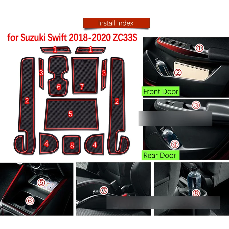 Anti-slip Gumové Dveře Cup Polštář Podložky pro Suzuki Swift A2L 2018~2020 2019 Sport DZire Drážky Mat Auto Interiérové Doplňky 5