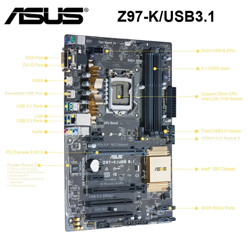 Asus Z97-K/USB3.1 základní Deska LGA 1150 DDR3 Intel Z97 Core i7/i5/i3 Desktop Asus Z97 základní Deska Asus Z97-K/USB3.1 1150 DDR3 ATX 2