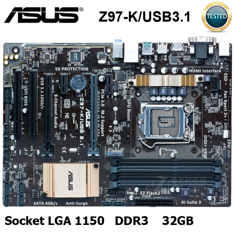 Asus Z97-K/USB3.1 základní Deska LGA 1150 DDR3 Intel Z97 Core i7/i5/i3 Desktop Asus Z97 základní Deska Asus Z97-K/USB3.1 1150 DDR3 ATX 3