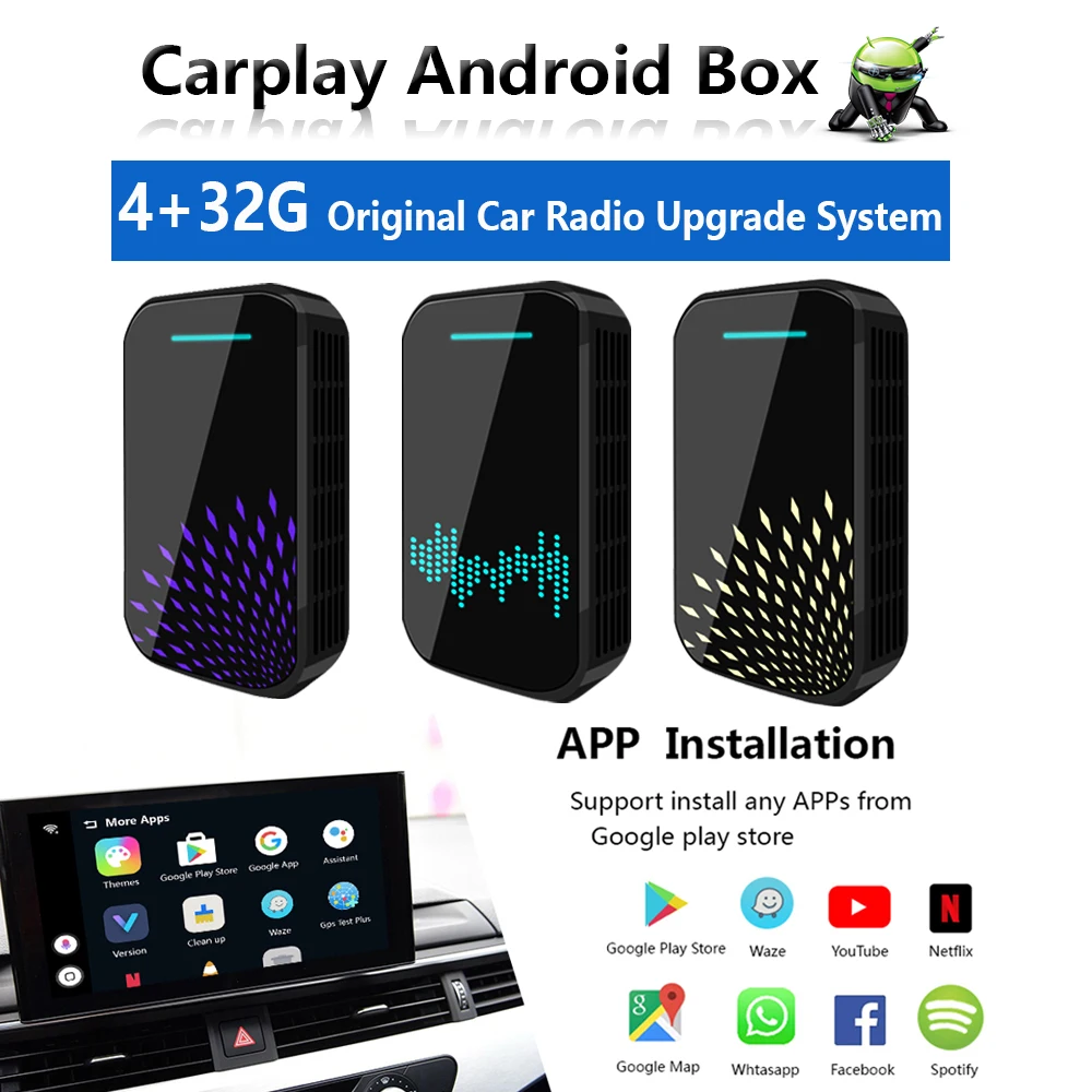 Auto Rádio Bezdrátové Carplay, Android auto 4+32G Média Carplay Box Android 10.0 Pro Audi VW Ford sync 3 Hyundai Škoda Mercede 2
