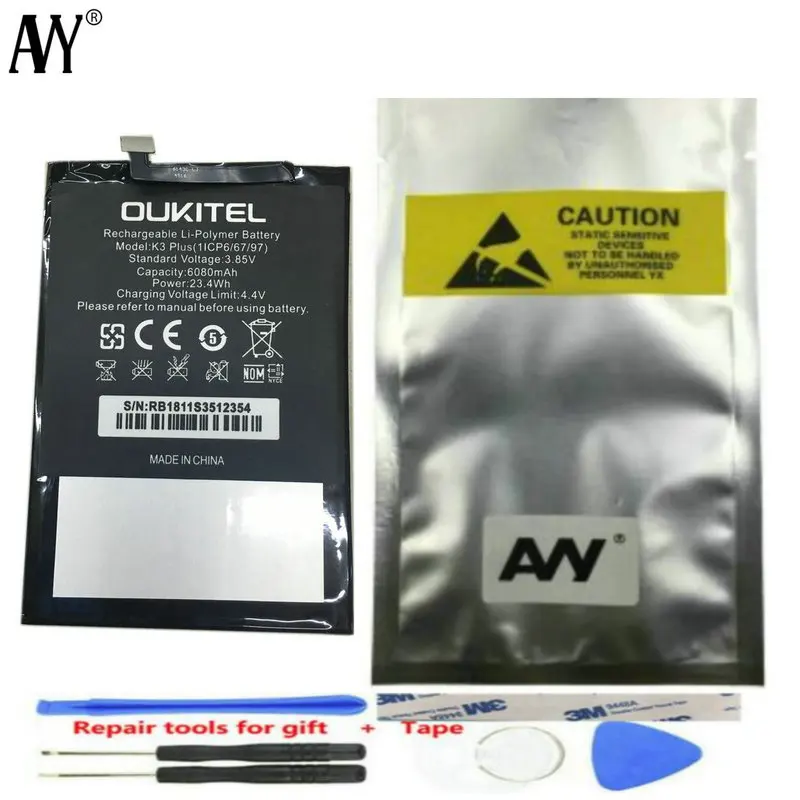 AVY Baterie Pro Oukitel K3 Plus 11CP6/67/97 6080mAh Mobilní telefon, Dobíjecí Li-ion Real Baterie 3
