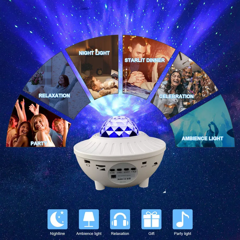 Barevné Star Projektor Hvězdná Obloha v Noci Blueteeth USB, Hlasové Ovládání, Hudební Přehrávač Stolní Lampa Noční Světlo Galaxy Lampa Projektoru 2