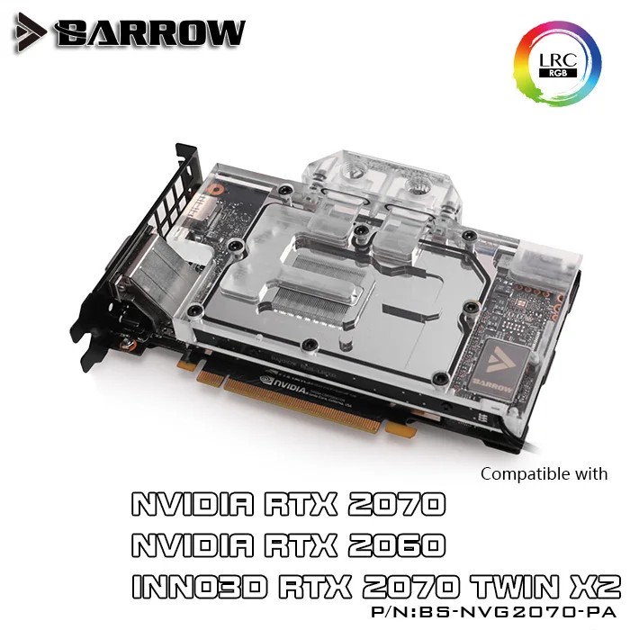 Barrow BS-NVG2070-PA, Plné Pokrytí Grafické Karty Vodní Chlazení Bloky,Pro NVIDIA Zakladatel Edition RTX2070/2060, INNO3D RTX2070 ODDĚLENÝMI postelemi 1