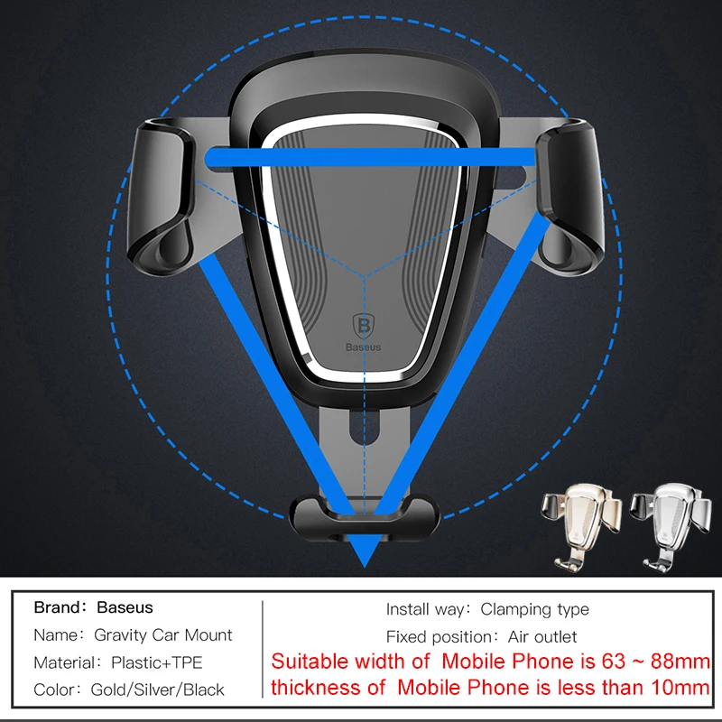 Baseus Gravitace Držák do Auta Pro iPhone Samsung Mobilní Mobilní Telefon Držák 360 Stupňů GPS Air Vent Mount Klip Auto Telefon Držák Stojan 0