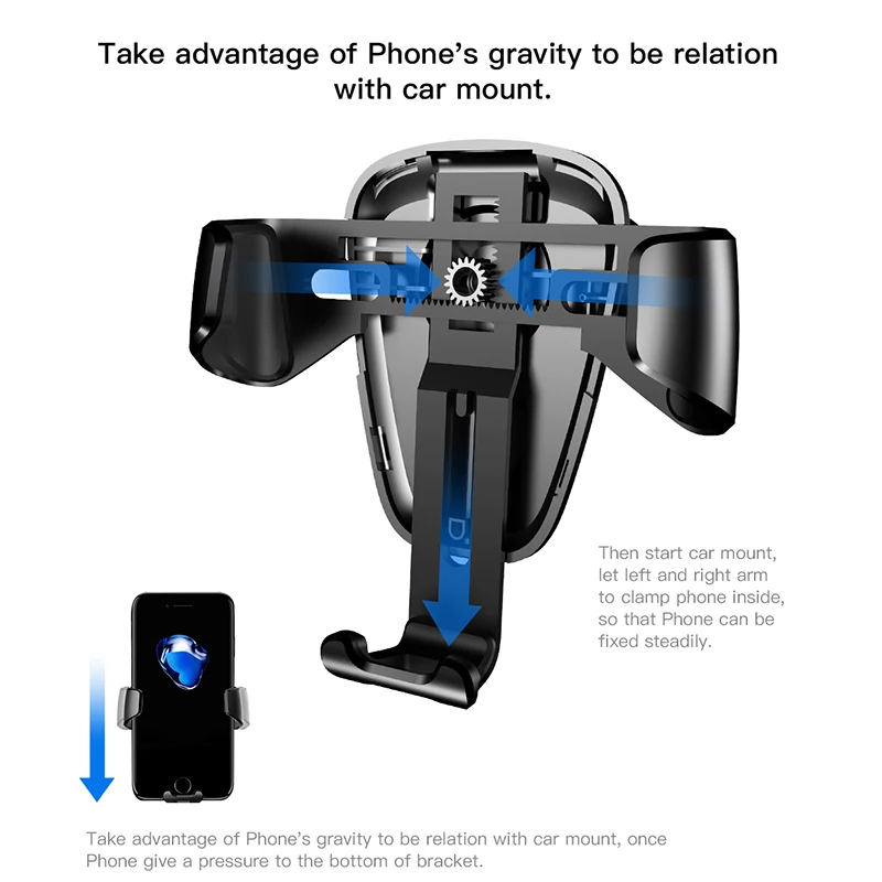 Baseus Gravitace Držák do Auta Pro iPhone Samsung Mobilní Mobilní Telefon Držák 360 Stupňů GPS Air Vent Mount Klip Auto Telefon Držák Stojan 4
