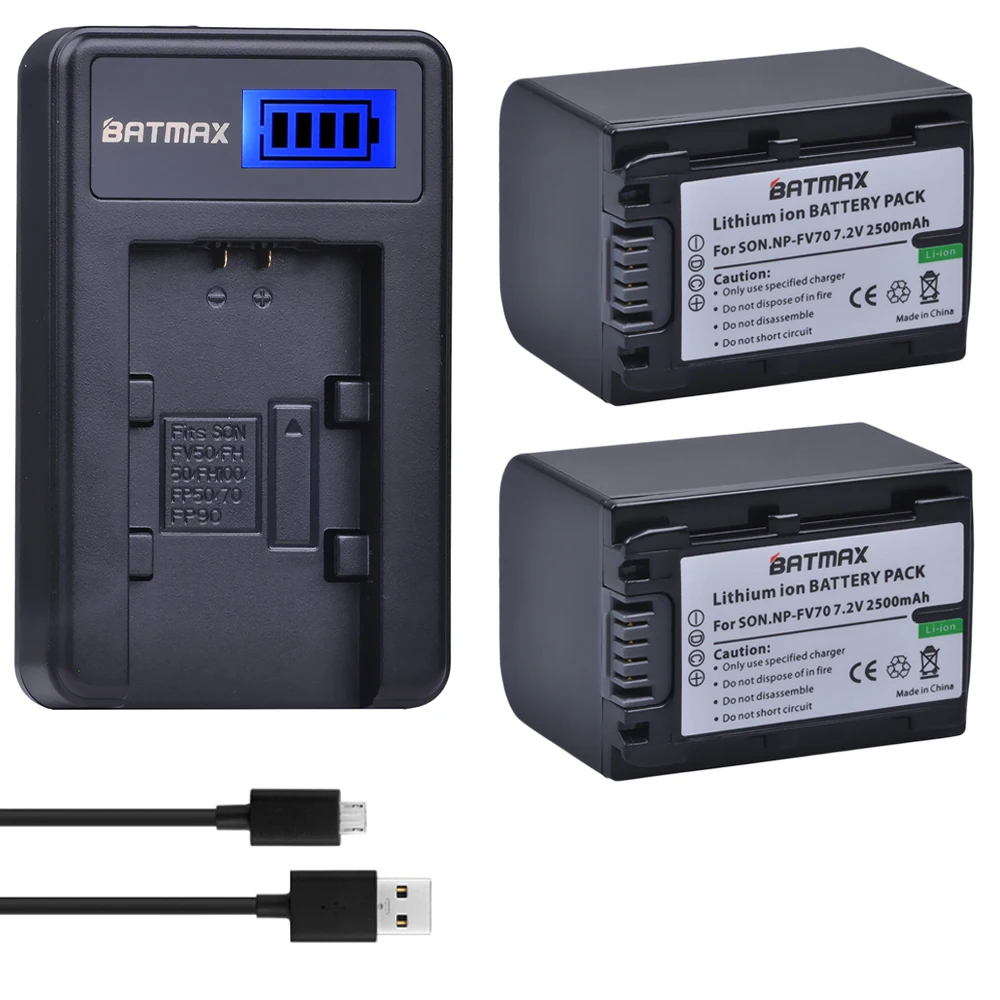 Batmax 2500mAh 2ks NP-FV70, NP FV70 NPFV70 baterie+LCD USB Nabíječka pro Sony NP-FV50 FV30 HDR-CX230 HDR-CX150E HDR-CX170 CX300 Z1 5
