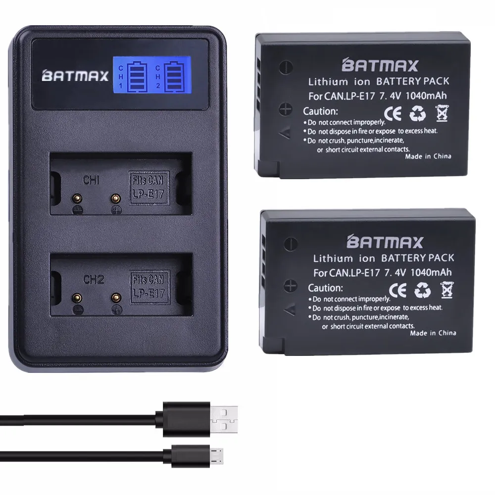 Batmax 2KS LP-E17 LPE17 LP E17 Baterie+LCD Dual USB Nabíječka pro Canon EOS T6i 750D T6s 760D 800D M3 M5 8000D Kissx8i 2