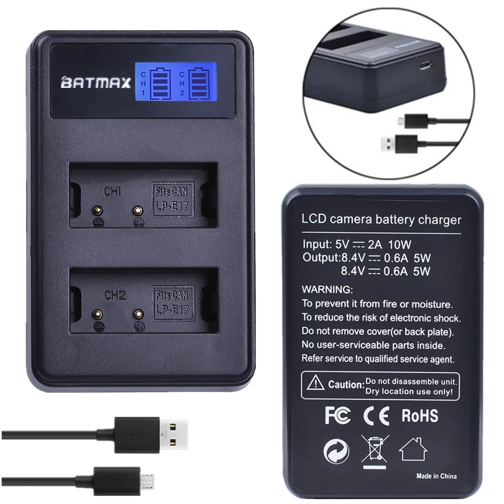 Batmax 2KS LP-E17 LPE17 LP E17 Baterie+LCD Dual USB Nabíječka pro Canon EOS T6i 750D T6s 760D 800D M3 M5 8000D Kissx8i 5
