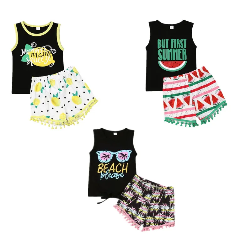 Batole Dívka Oblečení 2019 Letní Novorozené Dítě Dívka, Dítě, Ovoce Tisk Vesta mikiny a trička Krátké Kalhoty Set Oblečení 0