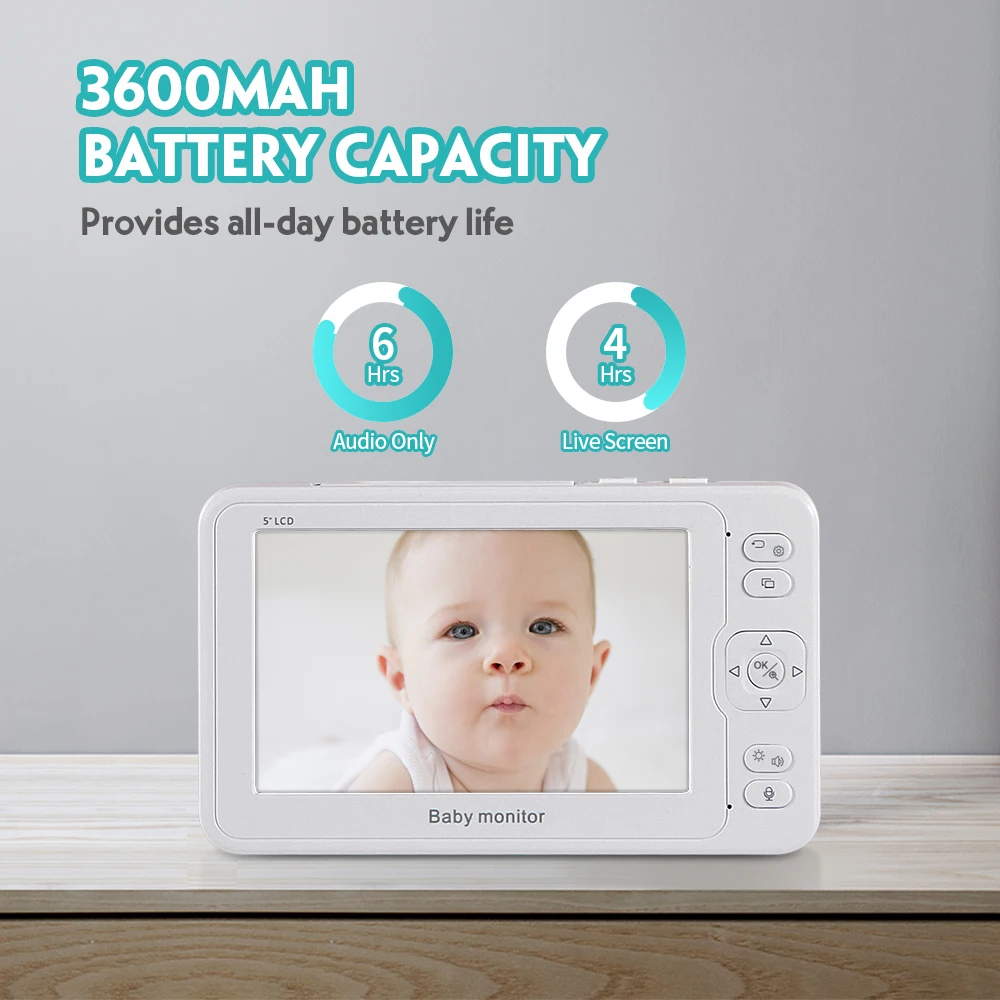 Bezdrátové Baby Monitor 5 palcový LCD baby kamera obousměrný Audio Mluvit Noční Vidění Bezpečnostní Kamery, Chůva Sledování Teploty 0