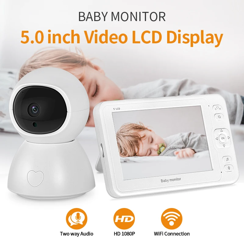 Bezdrátové Baby Monitor 5 palcový LCD baby kamera obousměrný Audio Mluvit Noční Vidění Bezpečnostní Kamery, Chůva Sledování Teploty 1