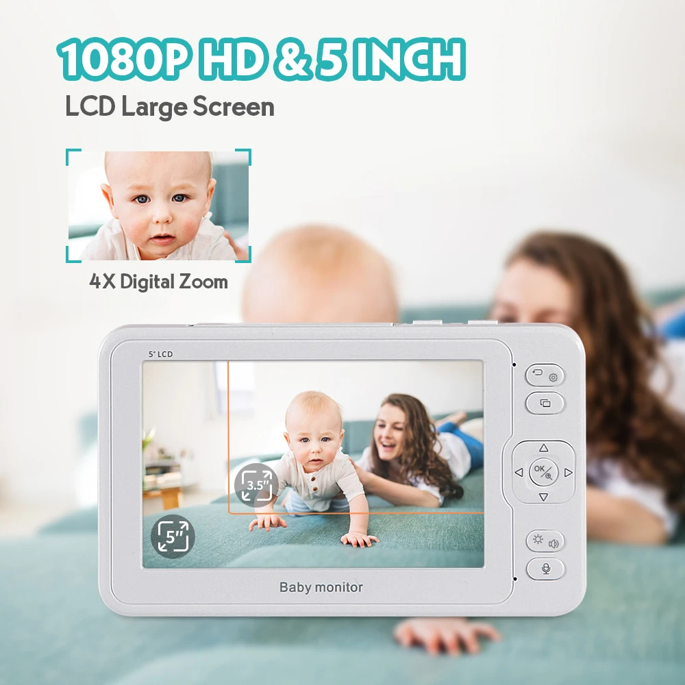 Bezdrátové Baby Monitor 5 palcový LCD baby kamera obousměrný Audio Mluvit Noční Vidění Bezpečnostní Kamery, Chůva Sledování Teploty 3