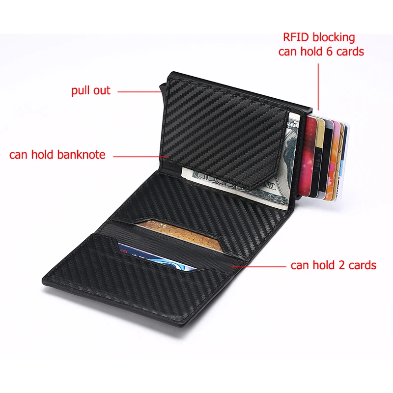 BISI GORO Uhlíkových Vláken Mince Kabelku Anglie Styl Držitel Kreditní Karty Hliníkový Box Magnet Slim Karta Peněženka RFID Pop-Up Karty Případě 0
