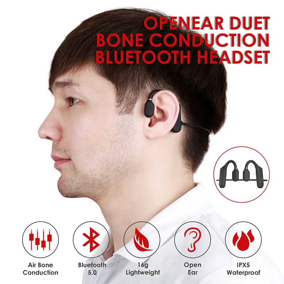 Bluetooth 5.0 Ušní Háček Sluchátka AS3 Bezdrátové Kostní Vedení Headset w/Mikrofon pro Handsfree Volání IPX5 Vodotěsné Sluchátka 4