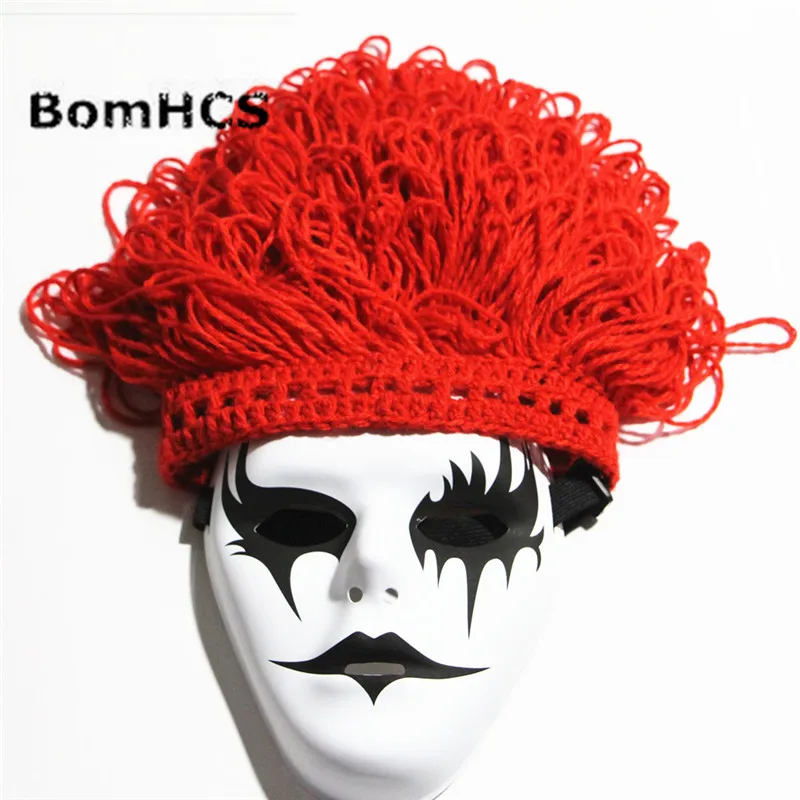 BomHCS Vtipné Halloween Prop Paruky Čepice + Cool Masku Ručně Pletené Tlusté Zimní Čepice Čepice Dárek 2