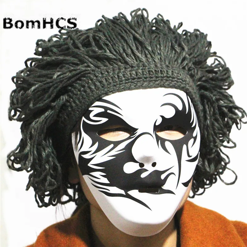BomHCS Vtipné Halloween Prop Paruky Čepice + Cool Masku Ručně Pletené Tlusté Zimní Čepice Čepice Dárek 3
