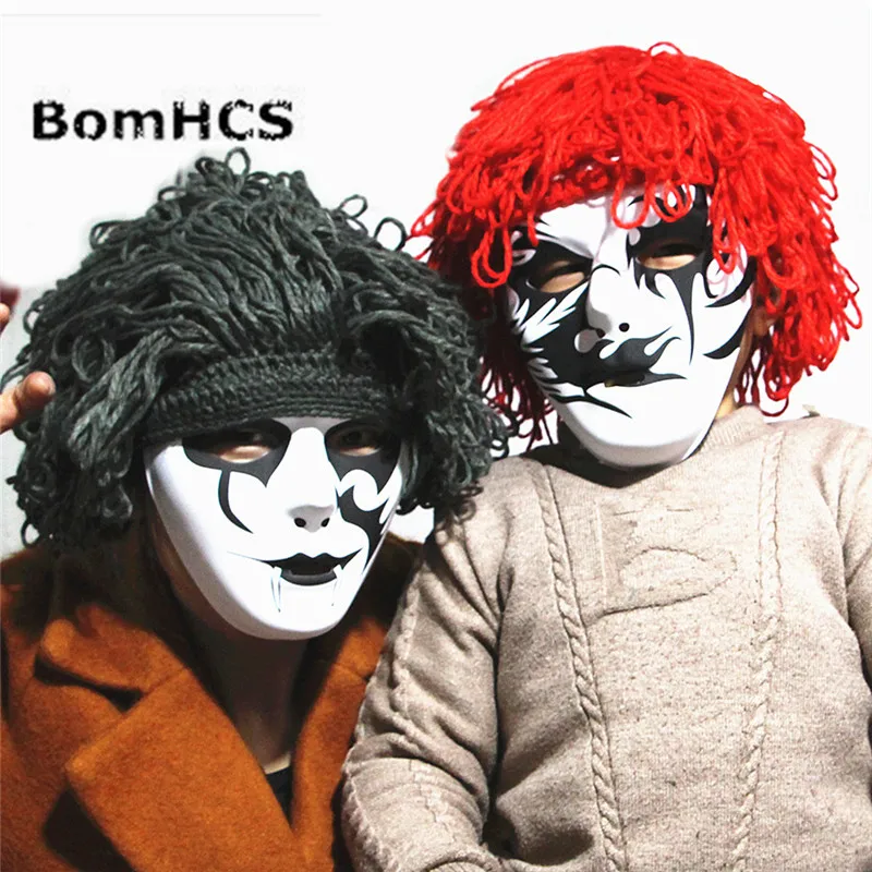 BomHCS Vtipné Halloween Prop Paruky Čepice + Cool Masku Ručně Pletené Tlusté Zimní Čepice Čepice Dárek 4