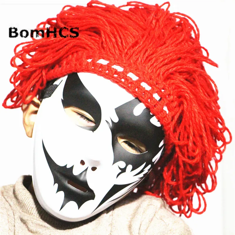 BomHCS Vtipné Halloween Prop Paruky Čepice + Cool Masku Ručně Pletené Tlusté Zimní Čepice Čepice Dárek 5