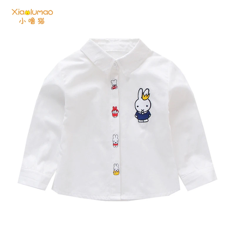 Bílá halenka dívky košile pro dívky králík vzor potištěné topy pro holky, 3-8Y školní uniformu dospívající dívka halenku tiktok oblečení 3