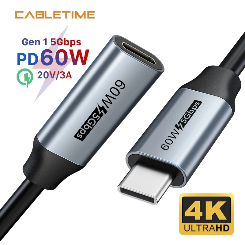 Cabletime PD 60W USB C Kabel USB Typu C M USB3.1 QC4.0 5GBPS Přenos Fast Charge pro Xiaomi 10 MacBook Pro C377 5